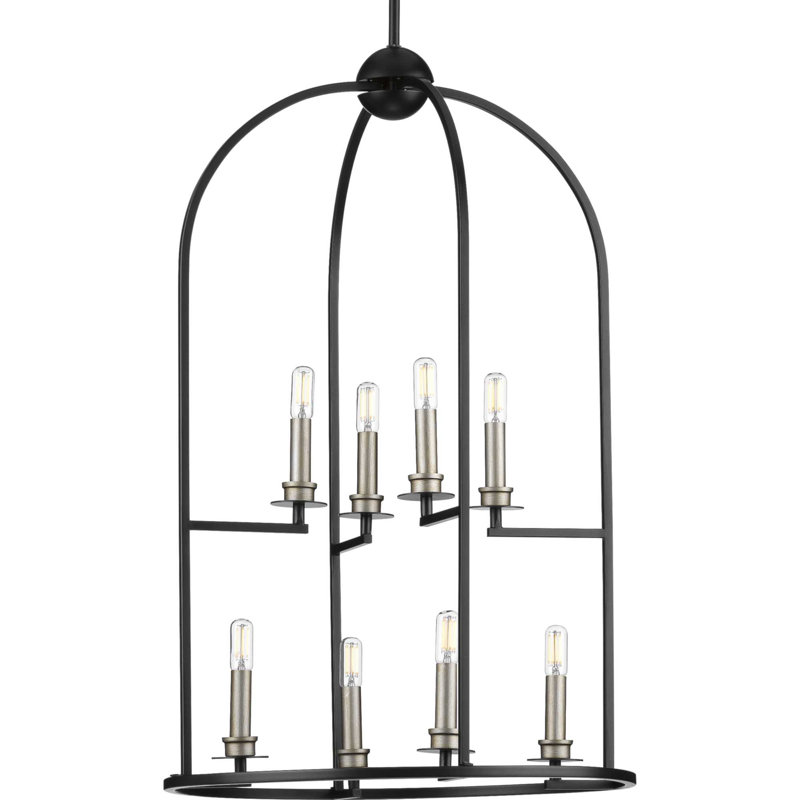 Lustre à niveaux 8 lumières lanterne Gatun, Noir
