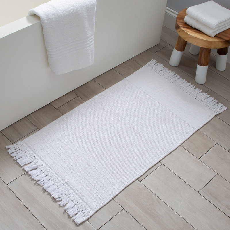 Dimcho Cotton Blend Bath Mat, White