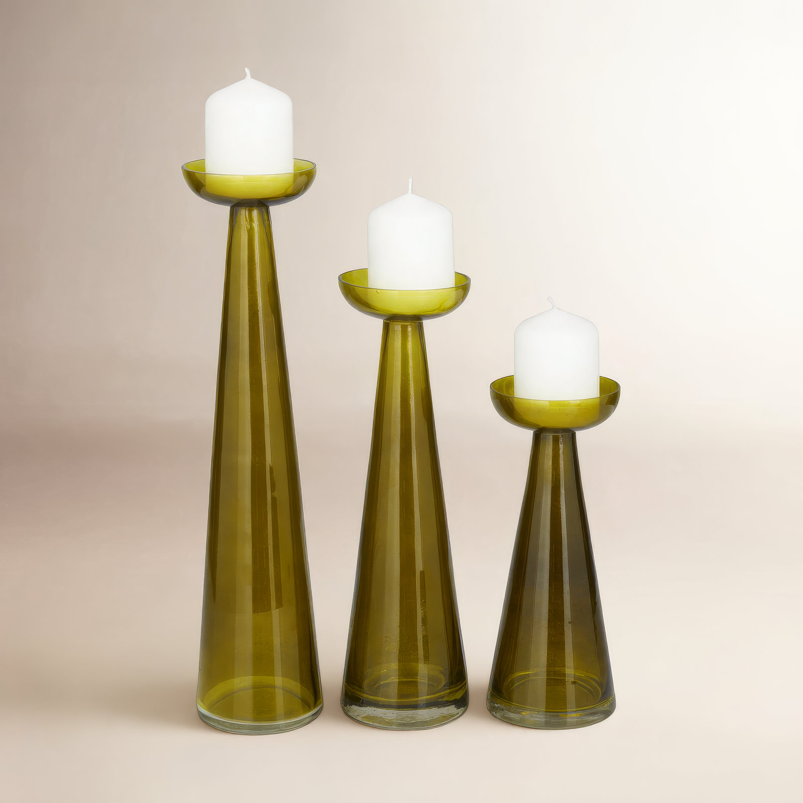 3-Piece Glass Candlestick Set, Green