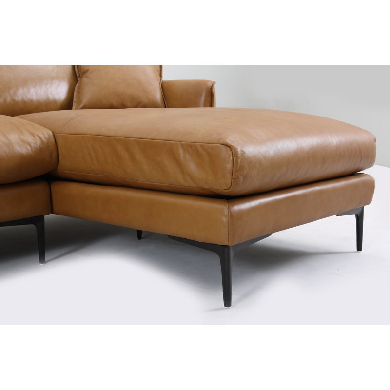 Canapé et méridienne en cuir véritable de 109,1 po de largeur, Accoudoir à droite (vu de face)