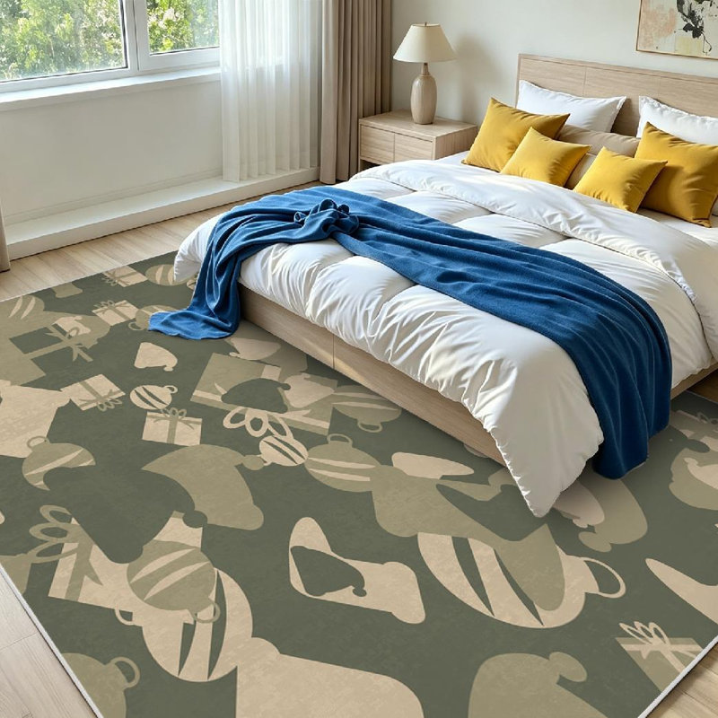Tapis d'intérieur vert lavable à la machine, motif camouflage militaire abstrait, Rectangle 71 po x 98 po