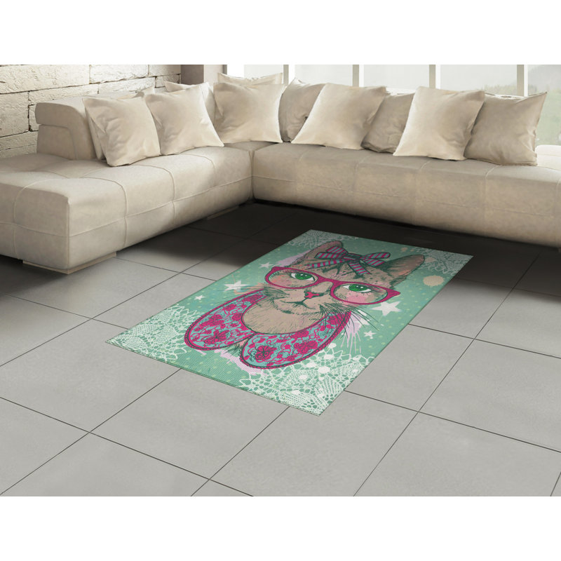 Tapis décoratif en fibre de polyester à haute densité Cat, Rectangle— 4 pi x 5 pi 8 po