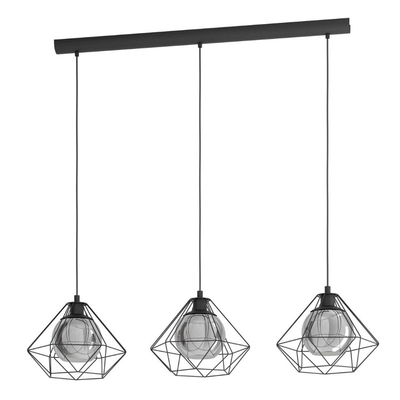 3 - Light Polished Chrome Caged Pendant, Matte Black