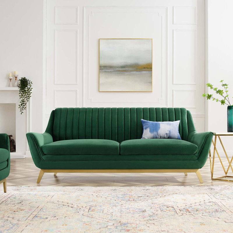 Winsome Channel Tufted Performance Velvet Sofa, Emerald Velvet