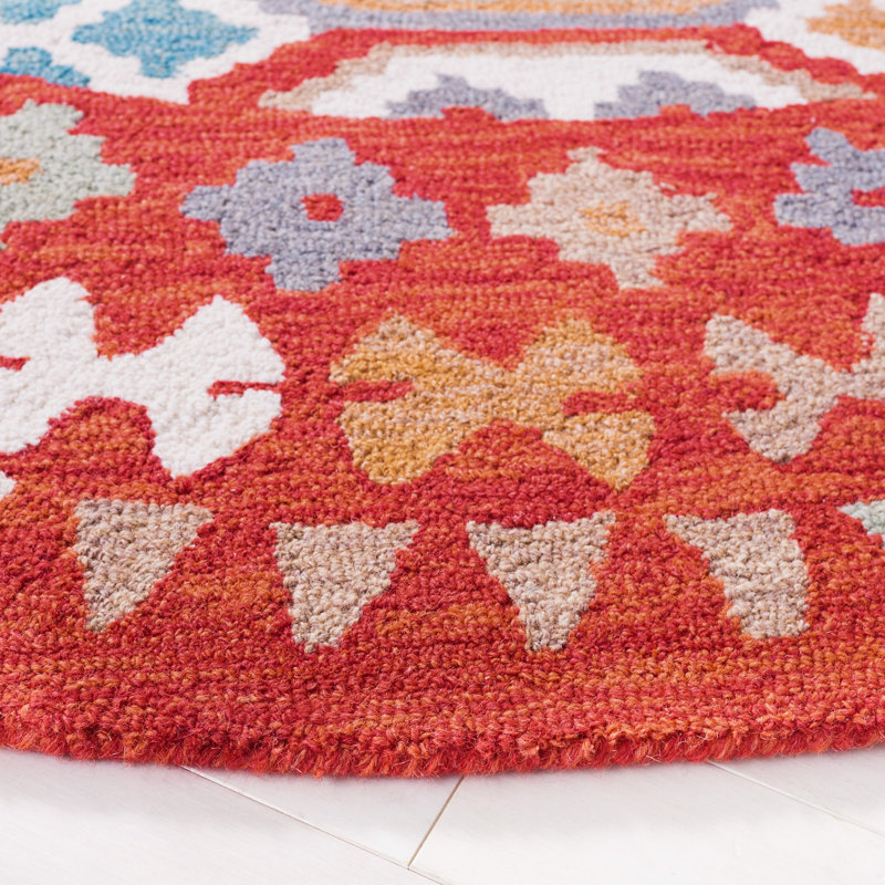 Horwich 413 Area Rug In Red / Ivory, Round 7'
