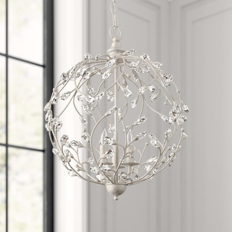 Crystal Bud 3 - Light Chandelier, Silver Granello