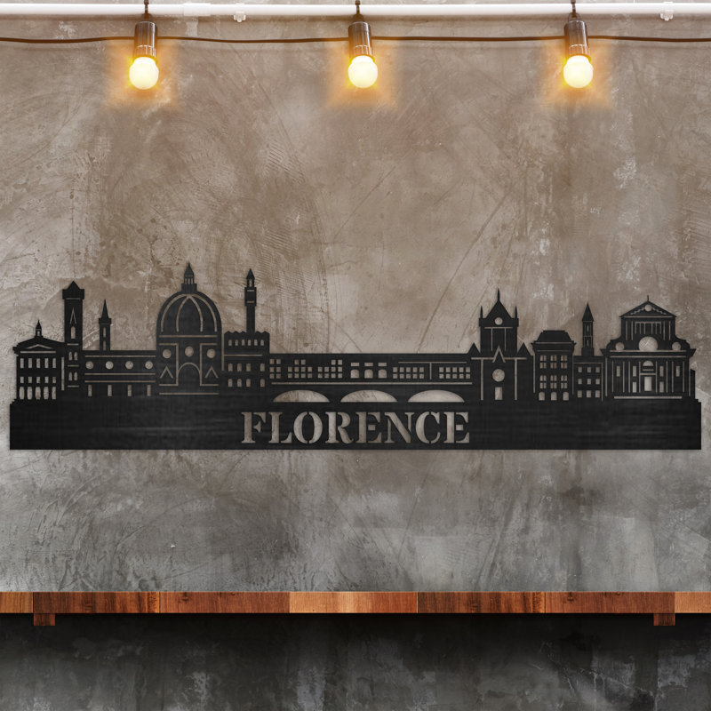 Décoration murale en bois Florence City Skyline, H 14 po x l 46 po x P 0,25 po, Naturel