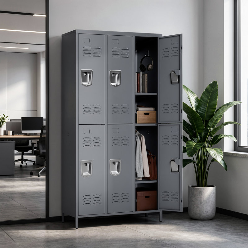 72"H 4-Tier Metal Lockers for Employees – Heavy Duty Steel Storage Cabinet with Ventilated Doors for School Gym Garage Office (6 Door Options)