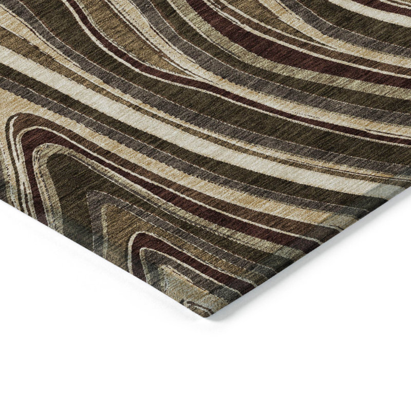 3' X 5' Brown And Ivory Abstract Washable Indoor Outdoor Area Rug