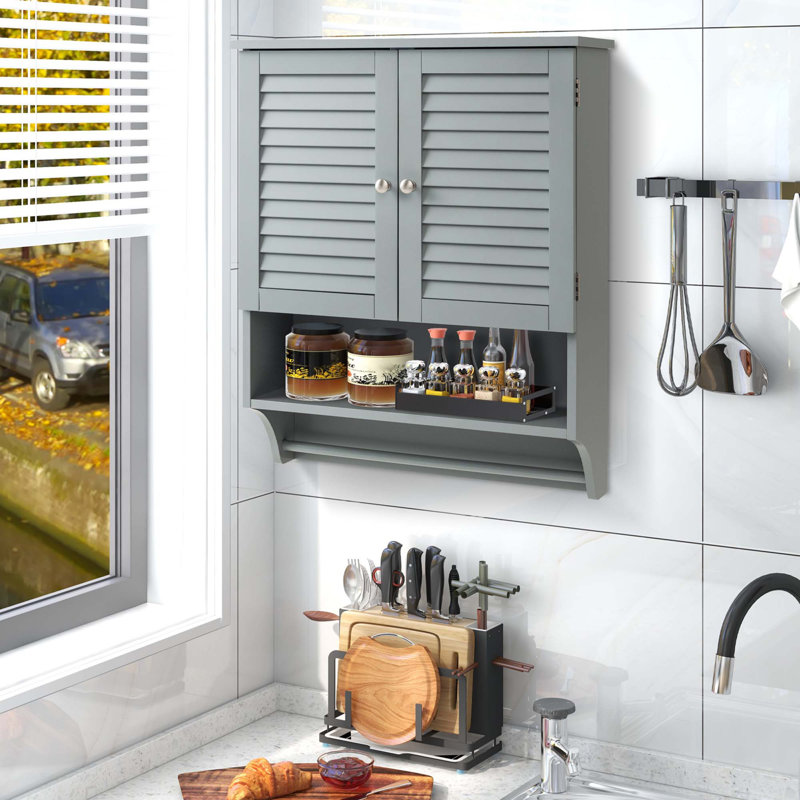 Olari 2-Doors Bathroom Wall-Mounted Medicine Cabinet With Towel Bar, Gray