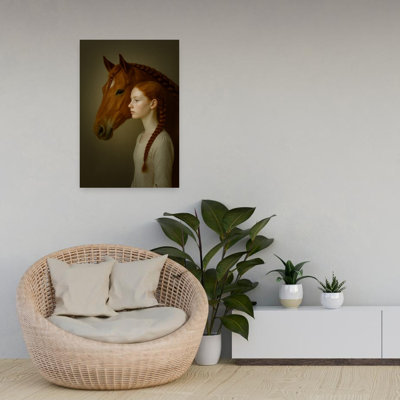 Redhead And Horse Classic Peaceful Serene Horse Portrait Wall Art Print 1 Piece Wrapped Canvas Wall Art