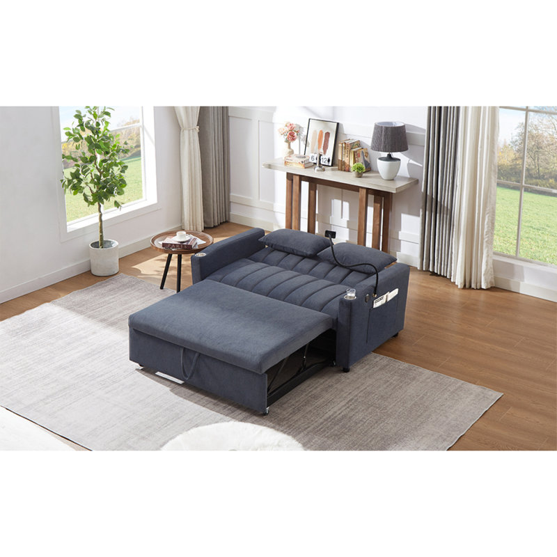 Agon Upholstered 55.9'' Sleeper Sofa, Blue Gray  Polyester Duplicate