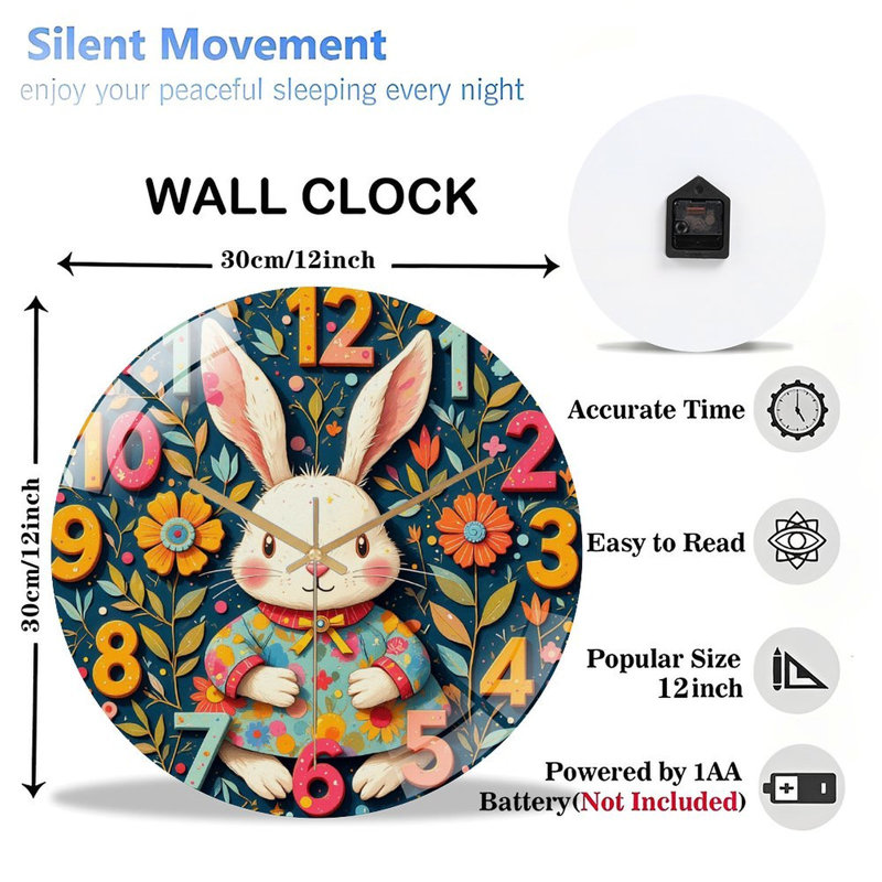 Horloge murale mignonne avec motif floral coloré - horloge murale 12 po