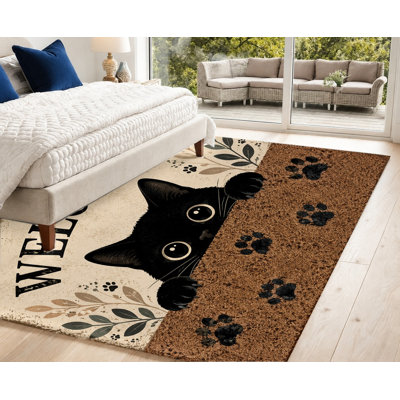 Tapis de sol décoratif en velours antidérapant avec motif de pattes de chaton mignon, idéal pour l'entrée, la terrasse, le salon, la cuisine ou un appartement.