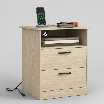 2 Drawers Nightstand With Charging Station