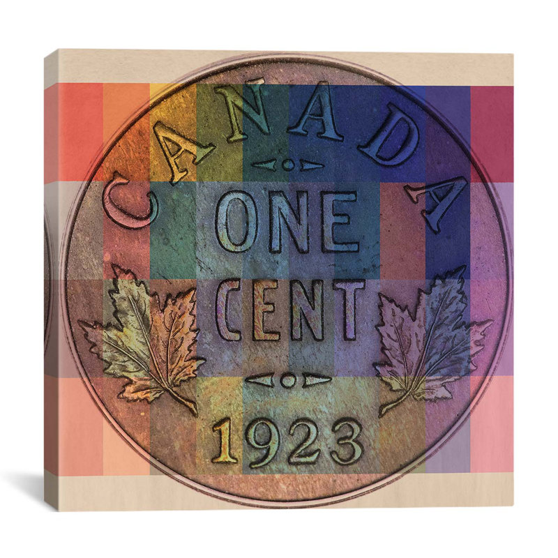 #1 un cent du canada, impression sur toile, H 37 po x l 37 po x p 0,75 po