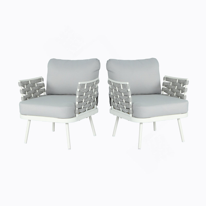 Ensemble de 2 fauteuils club en acier, blanc cassé et gris, Gris, Blanc cassé