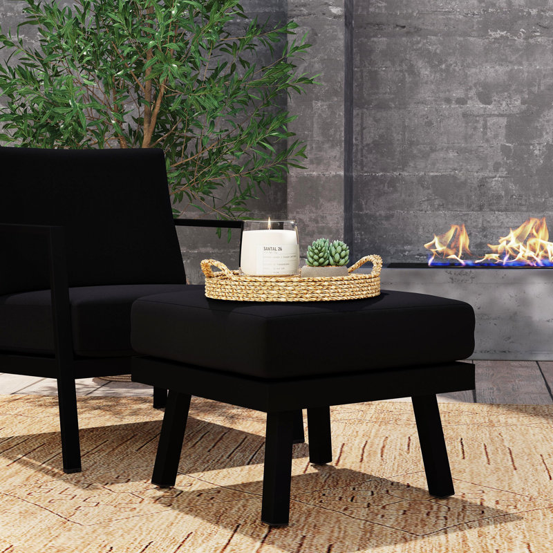 Armando Upholstered Outdoor Ottoman, Black Sunbrella®, Black