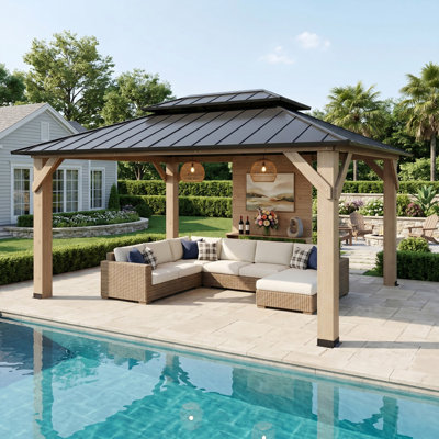 Pavillon de jardin en bois 12 pi x 16 pi avec meuble télé