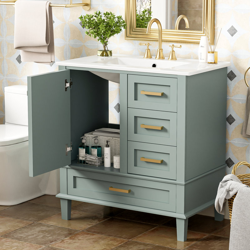 Bathroom Vanity , Modern Bathroom Cabinet with Sink Combo Set, Bathroom Storage Cabinet with a Soft Closing Door and 3 Drawers, Solid Wood Frame