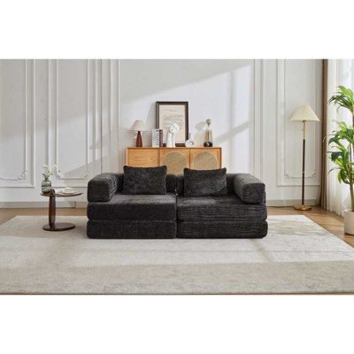 Boneless Compression Sofa,Convertible Floor Sofa Bed With Fixed-Shape Frame, Loveseats Boneless Modular Sectional Sofa,No Assembly Required,Chenille Fabric,For Living Room Bedroom
