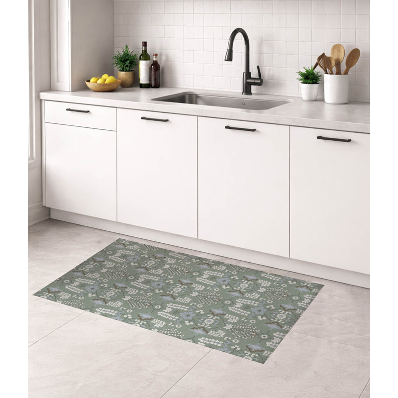 Tapis de cuisine à profil bas Zoey, Rectangulaire 3 pi x 5 pi, Sauge