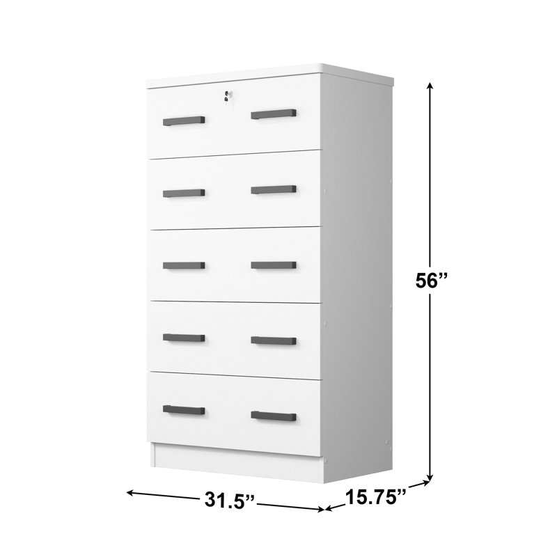 Commode 5 tiroirs 5 pouces Giello, Blanc
