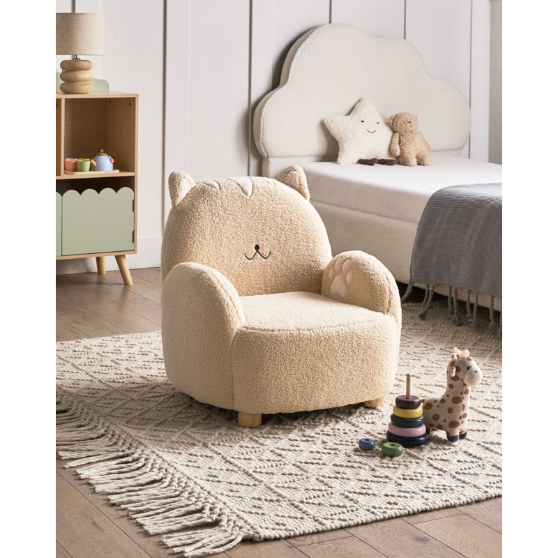 Kids Boucle Armchair Cat ZOAR, Brown/Beige