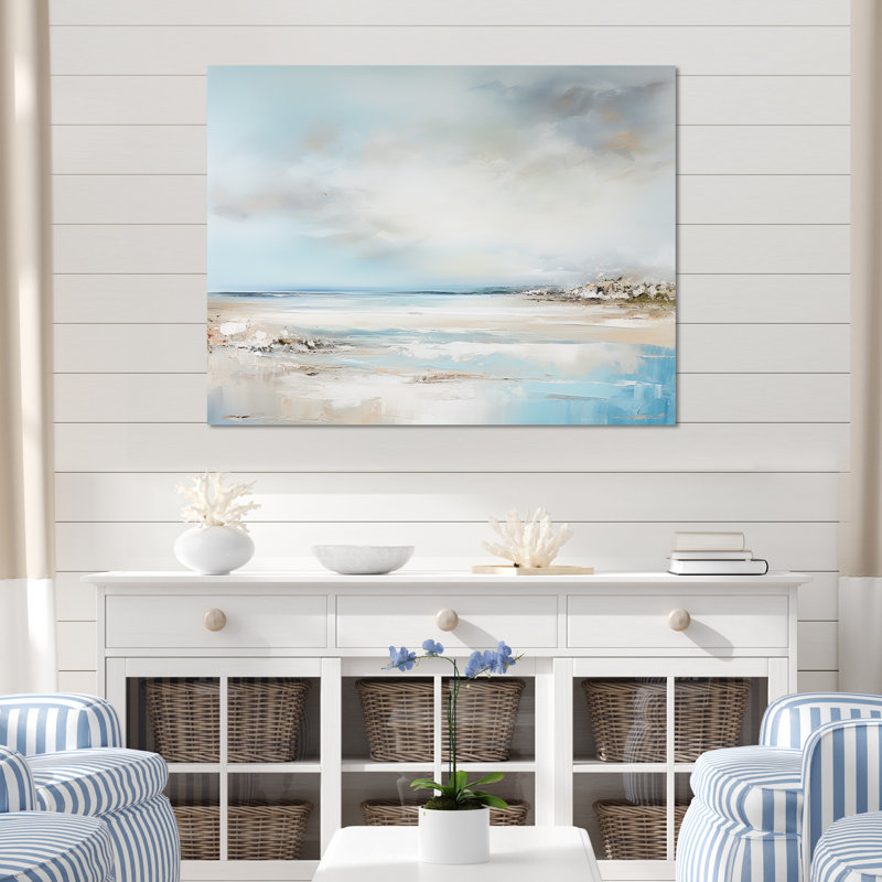 «Beige et bleu» de la plage, horizon minimaliste I - plage côtière, impressions sur toile, 12" H x 20" W, Toile tendue