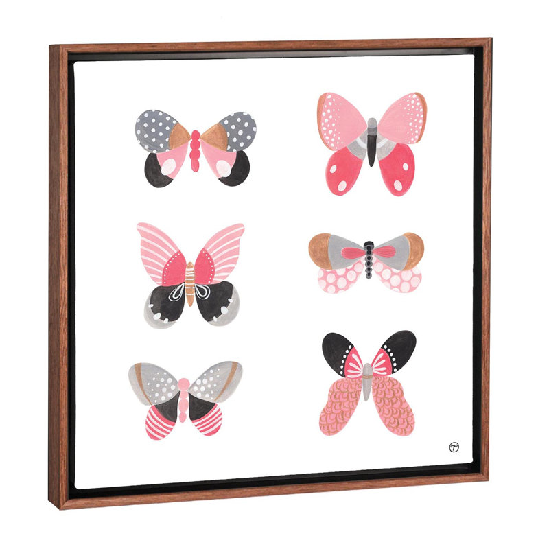 6 papillons art, Toile avec cadre en bois classique, H 26 po x l 26 po x P 1,5 po