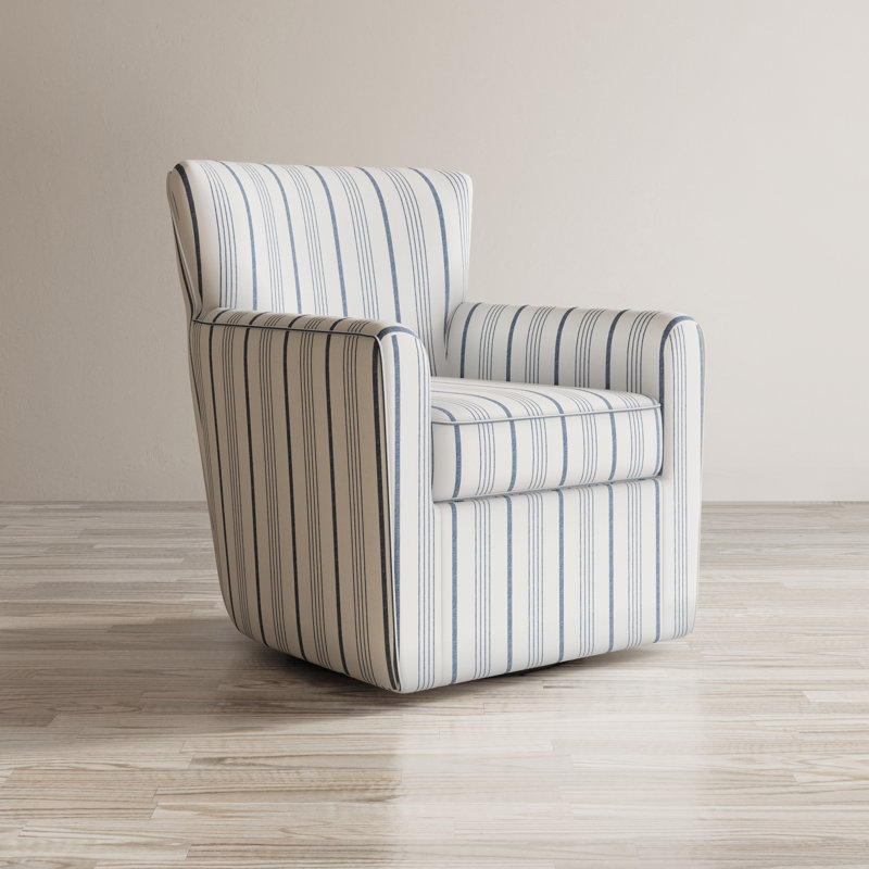 Aloisio 32.5'' Wide Swivel Armchair, Blue/White Stripe