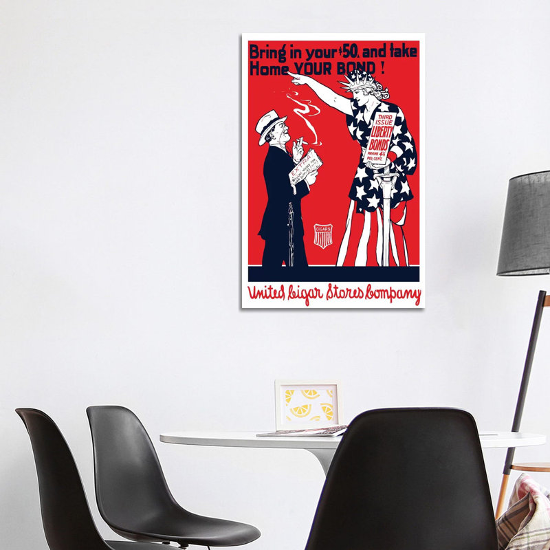 Vintage WWI Poster Of A Man Smoking A Cigar As Lady Liberty Points At Him by Stocktrek Images - Wrapped Canvas Gallery-Wrapped Canvas Giclée
