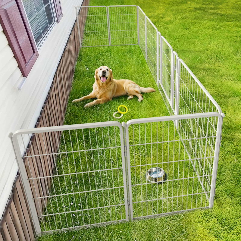 Parc pour chien avec patins en plein air, pour l'extérieur, cour, camping-car, 40 pouces, 8 panneaux pour chiens de taille moyenne et grande, blanc