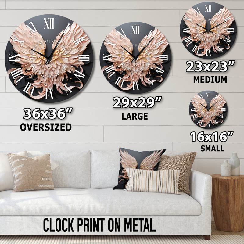 Minimalism Angel Wings - Woman Goddess White Face Wall Clock, Large