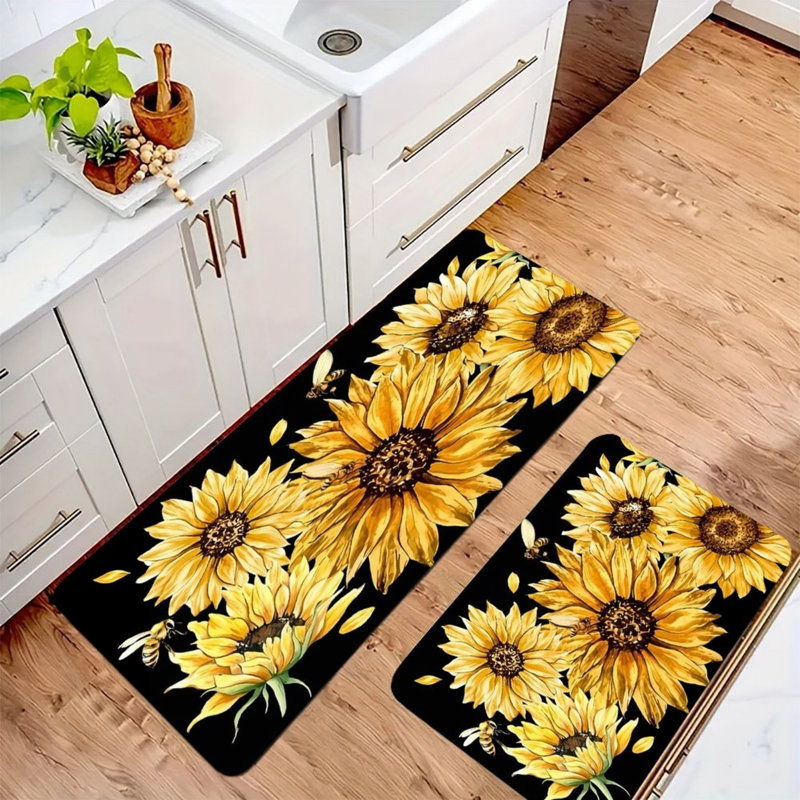 Paquet de 2 tapis de cuisine à motif d'abeilles sur fond noir