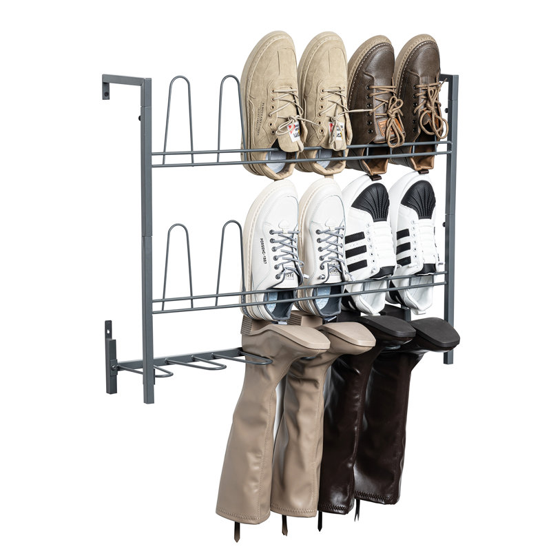 Wall Mounted Metal Shoe & Boot Rack – Holds 9 Pairs, Space-Saving Entryway Organizer