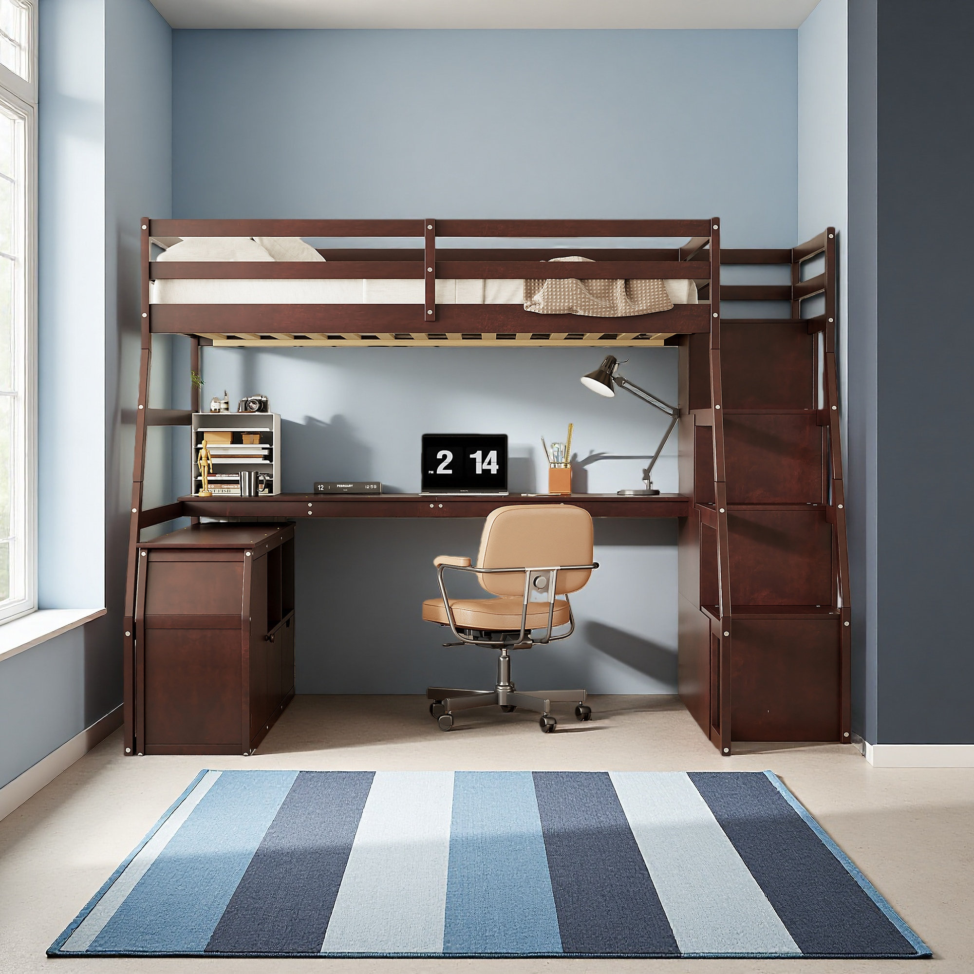 Harriet Bee Full Size Loft Bed With 7 Drawers 2 Shelves And Desk | Wayfair