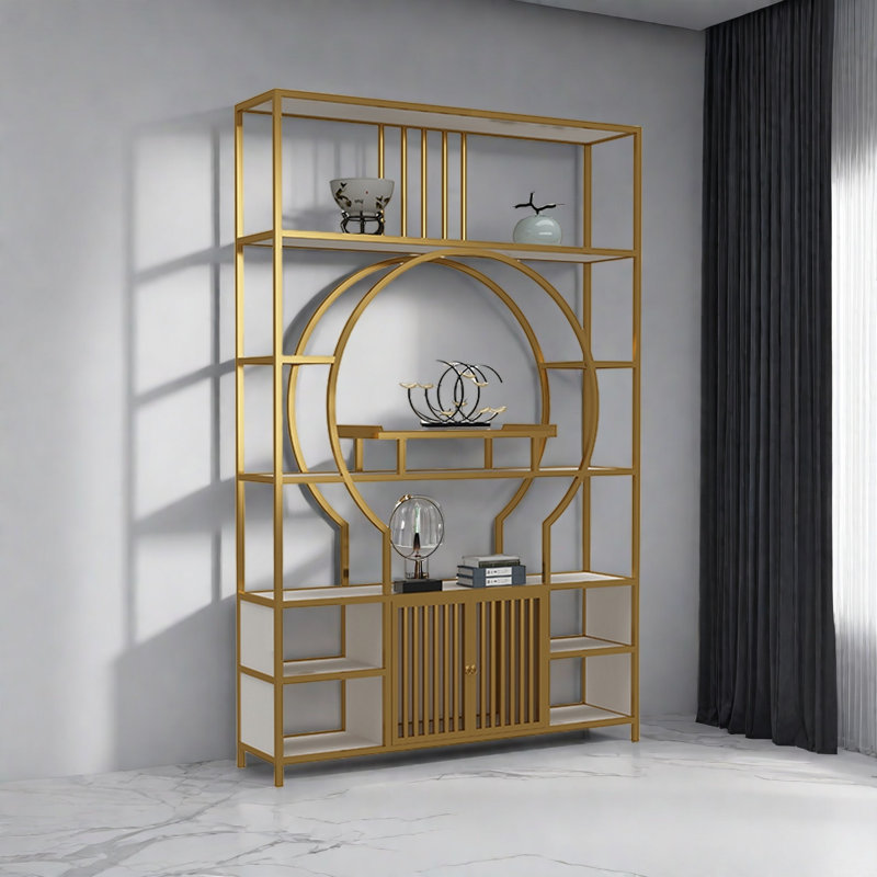 Acuna, (7 Shelves) 78.7"H x 51.1"W x 11.8"D , Gold/White