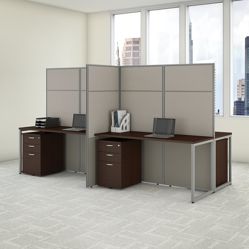 Easy Office Rectangle 4 Person Cubicle with Cable Management, Mocha Cherry
