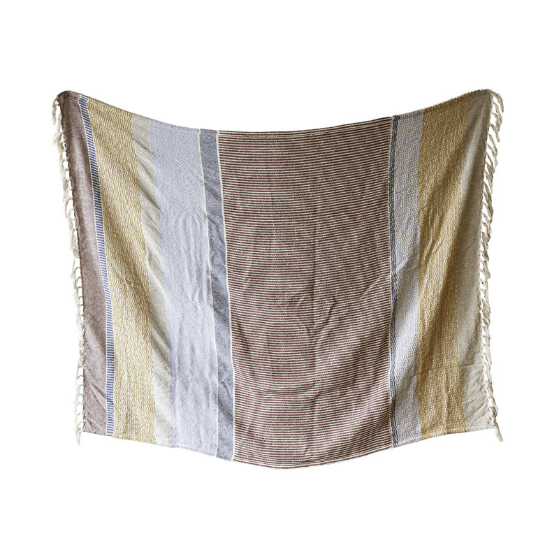 Hand Woven Throw Blanket Red Multi Color Cotton