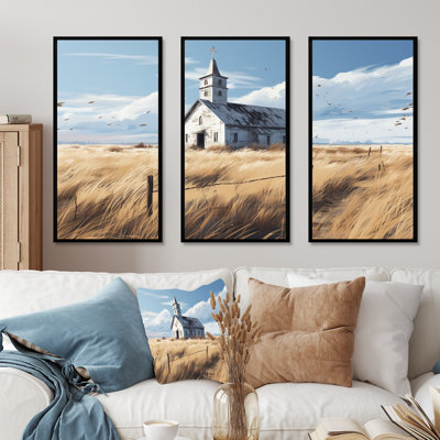 Église de campagne sereine en campagne - Art mural