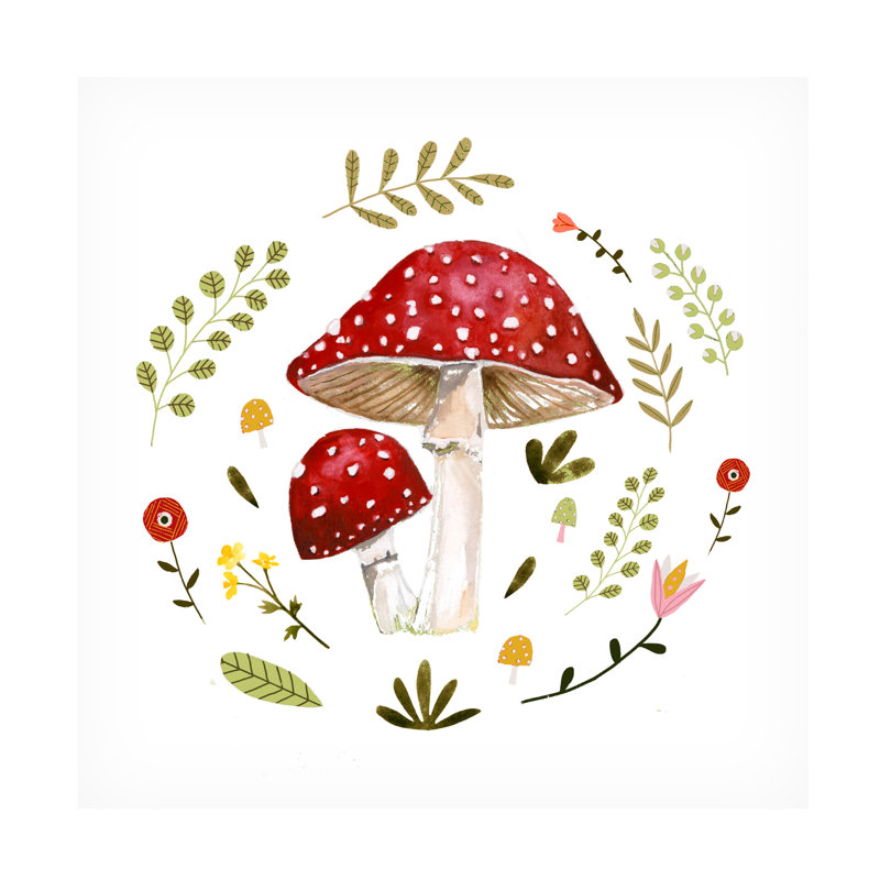 «Modern Folksy Mushroom I» sur toile par Victoria Barnes, H 14 po x l 14 po x P 2 po
