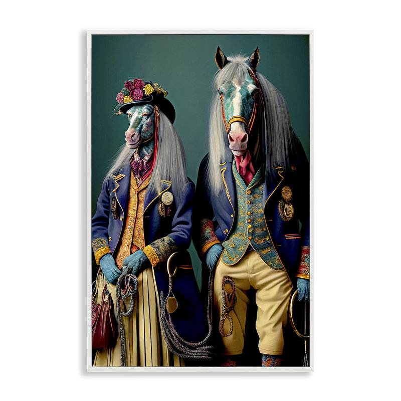 «Old Fashioned Horses», estampe numérique par Sasha, Giclée encadrée blanc bord de mer, H 24 po x l 16 po