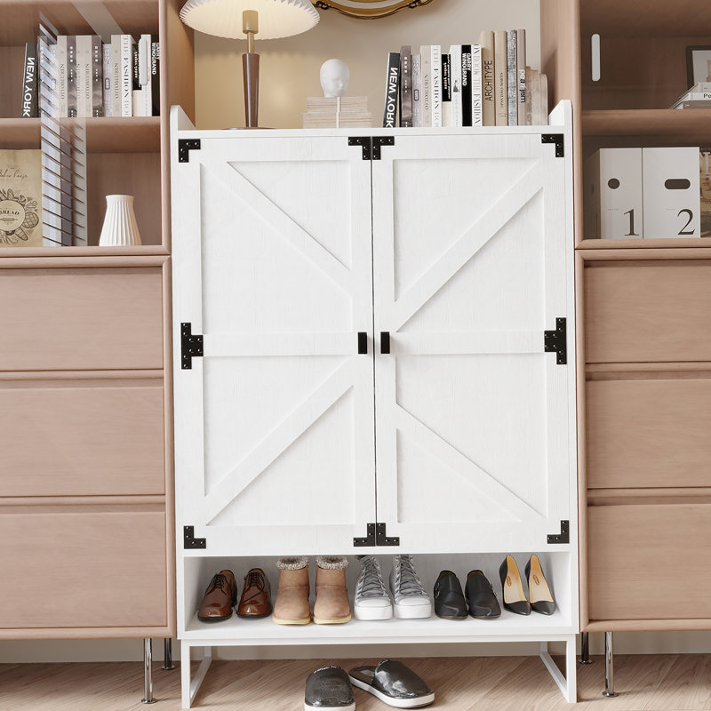Armoire à chaussures avec portes, armoire de rangement à chaussures à 6 niveaux avec tablettes réglables