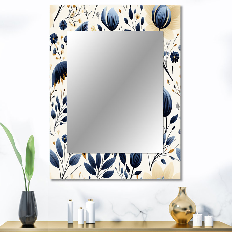 Yomo Nordic Yellow Blue Garden Dreams - miroir floral, miroir mural décoratif floral, impression d'art en métal