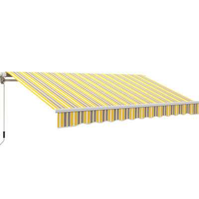 Auvent de terrasse rétractable 12 pi x 10 pi. Manivelle manuelle. 280G / M et eau - tissu. Cadre en aluminium. Abri soleil auvent jaune et gris. Manivelle, cadre pour terrasse, balcon, cour.