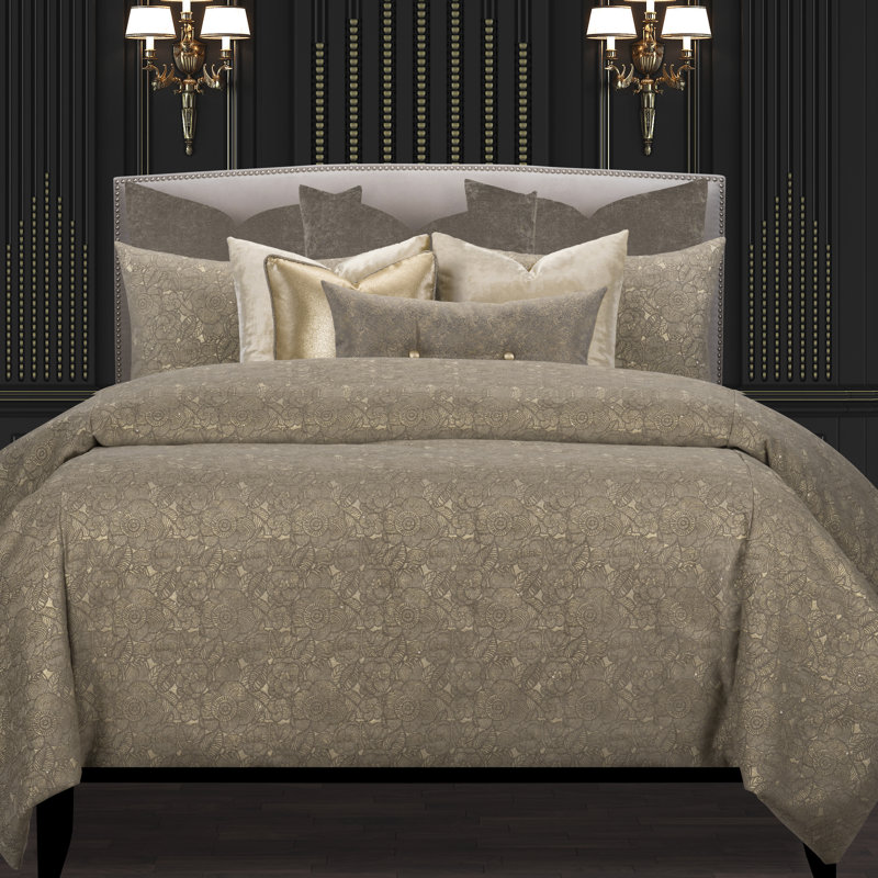 Deco Duvet Cover & Insert Complete Designer Set, King Duvet Cover + 5 Shame + 4 Throw Pillows, Bronze