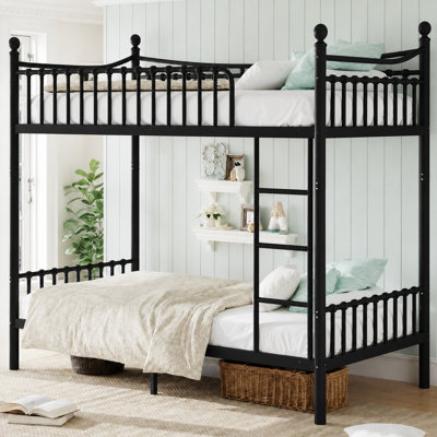 Lit superposé en métal avec barrières de sécurité incurvées, 2 lits simples XL superposés, noir