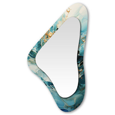 Naylor Aqua Dream rush flow 2 - Abstract Collages Irregular Shape Large Wall Mirror, Green Asymmetrical Decorative Mirror, Printed Metal Art