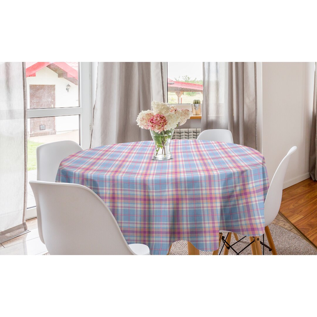 Runde Tischdecke, Weinlese-Plaid-Muster, Pastell, Hellblau Fuchsienfarben Lachs